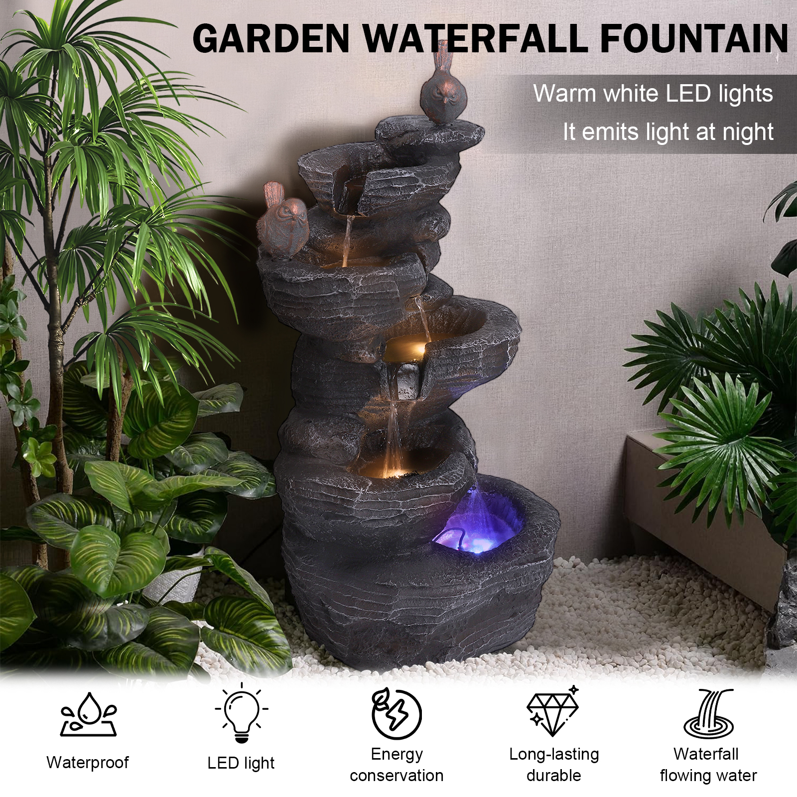 Resin Art Stone - 27 Inch 5-Tier Cascading Rock Water