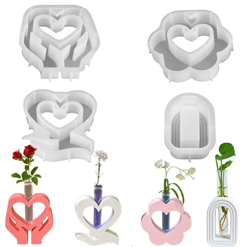 Resin Art Heart - Hand-held heart-shaped flower vase, resin silicone