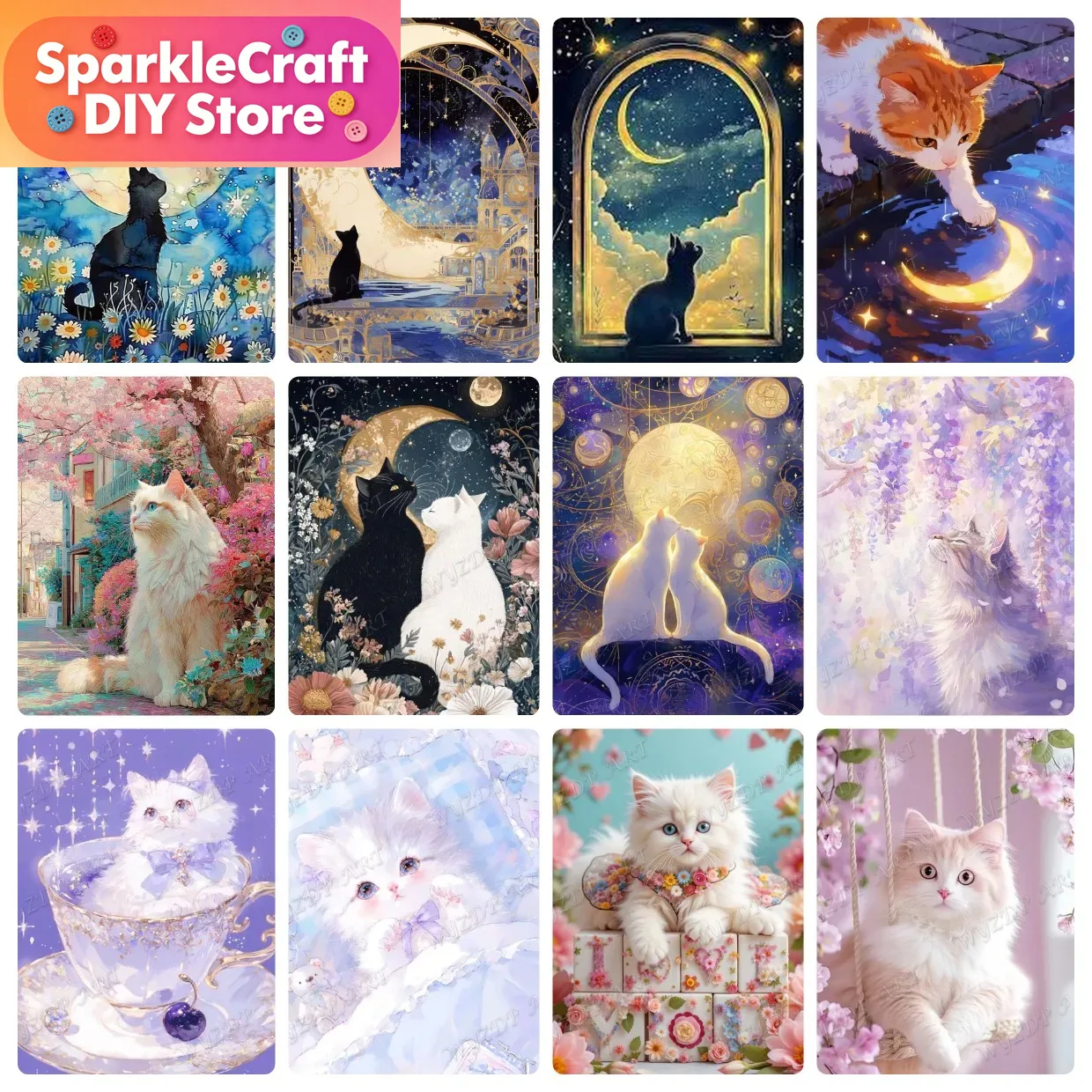 Resin Art Painting - Animal Cat Moon Diamond Painting Kit