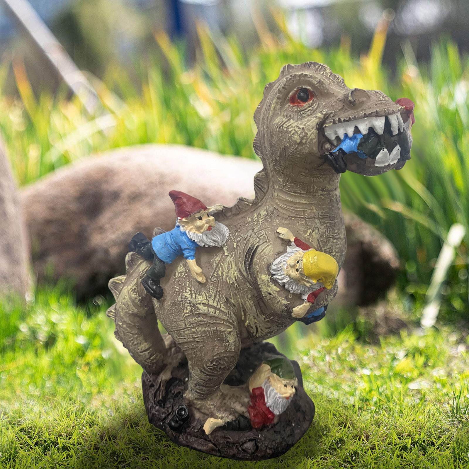 Resin Art Accessories - Mischievous Dinosaur Garden Eating Gnome Statue