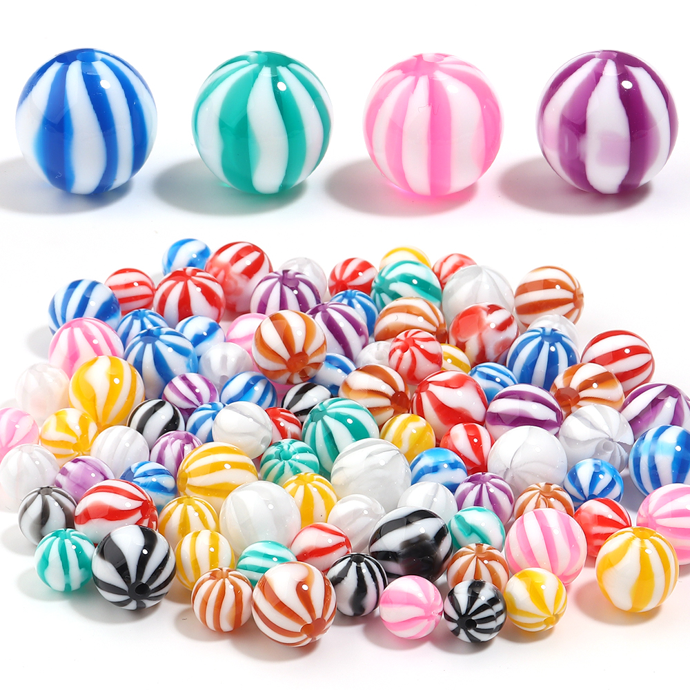 Resin Art Accessories - 10-20pcs 12/16mm Candy Colored Striped Beads